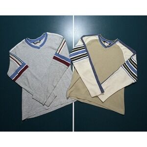 Vintage Y2K Striped Thermal Sweater Womens Small Ribbed Skater V Neck Bundle USA